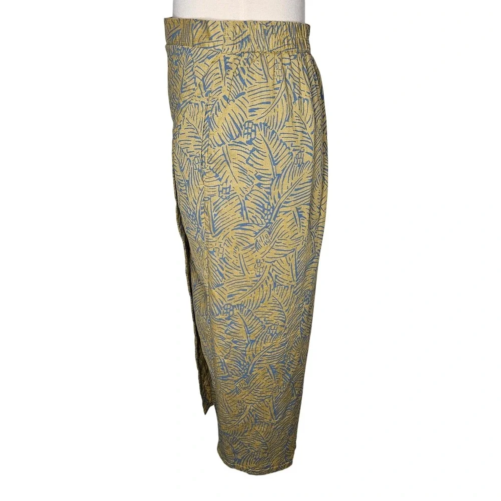 PrAna Organic Cotton Wrap Tulip Skirt Blue Tropical Leaf Mustard Boho Summer L - Picture 5 of 9